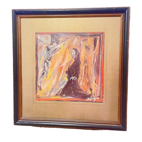 VTG Ettore Ted DeGrazia PADRE KINO PRAYS 22x23 Framed Art Print 1962 Father Kino - Picture 1 of 6